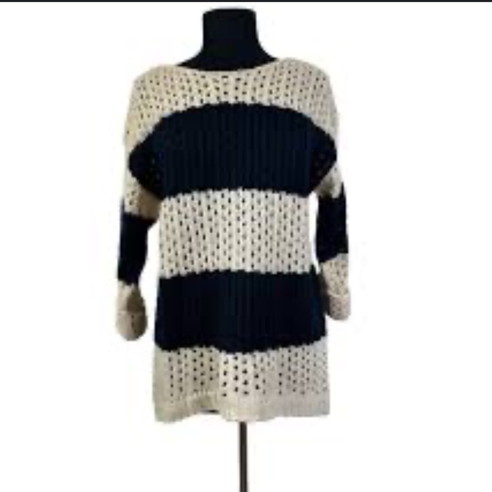 Striped Knit Sweater - Cream and Black